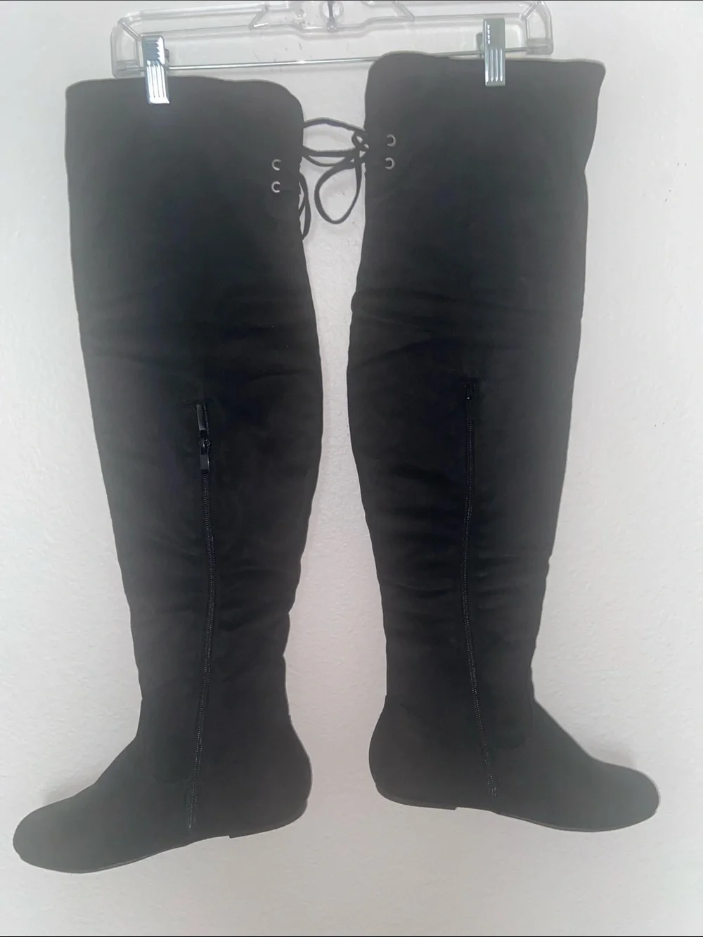 TOP Moda Black Over-the-Knee Lace-Up Back Boots